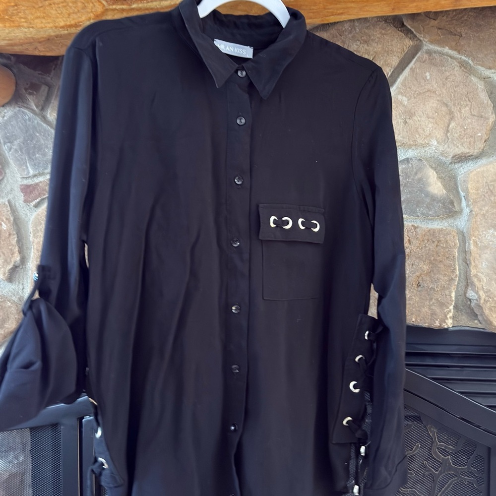 Milan Kiss Sandro Black Shirt with Grommet Accents